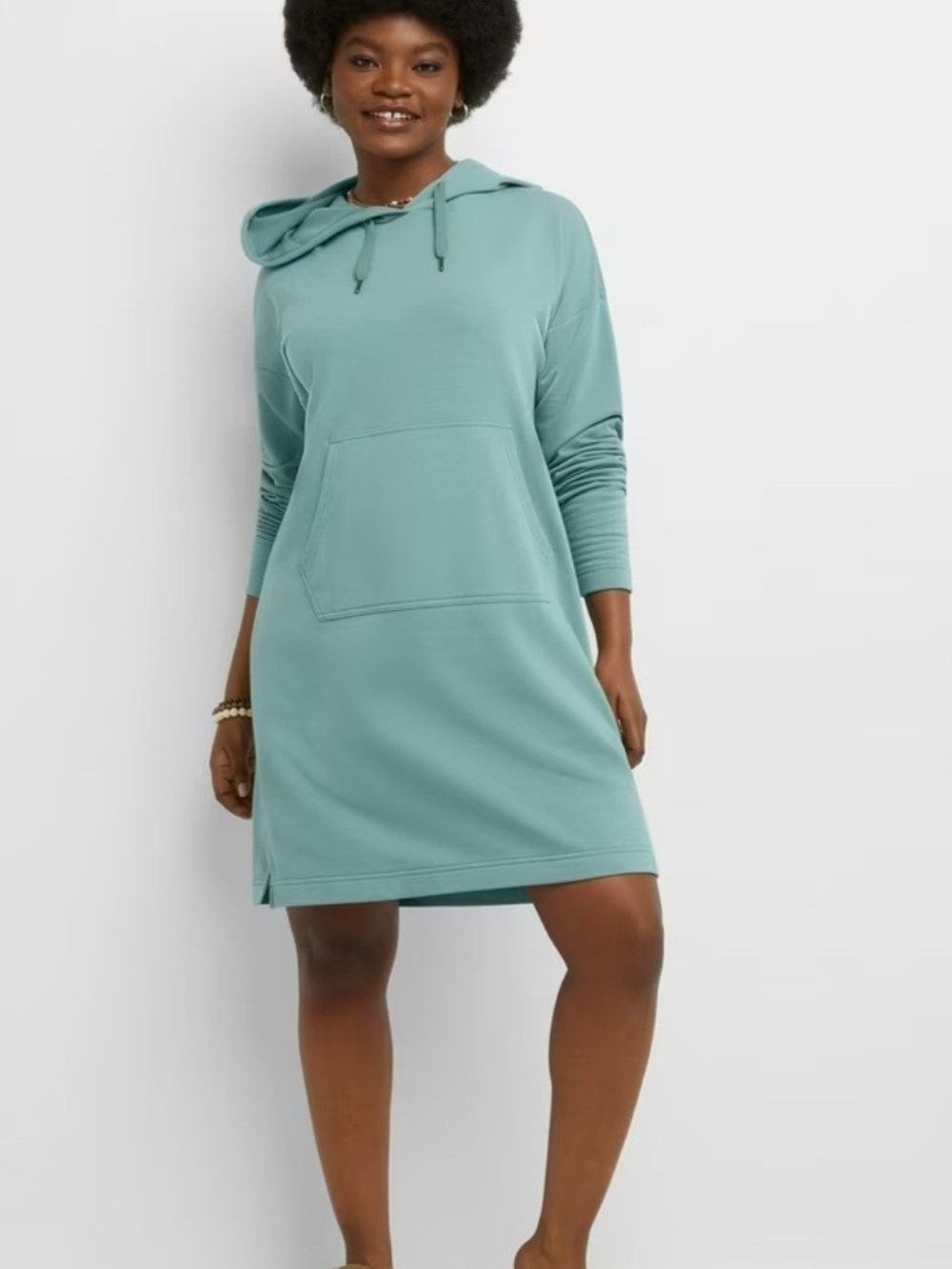 Hanes Original Sofr Brushed Fleece Hoodie Dress Salt Pool Green